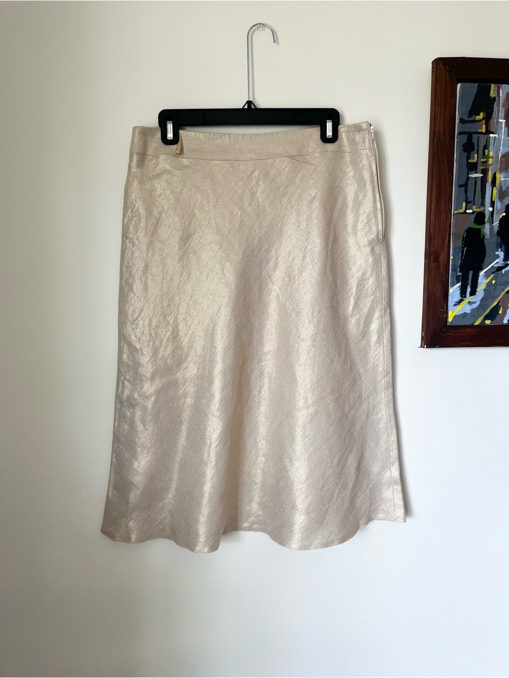Steilmann Metallic Cream A-Line Linen Skirt- Large